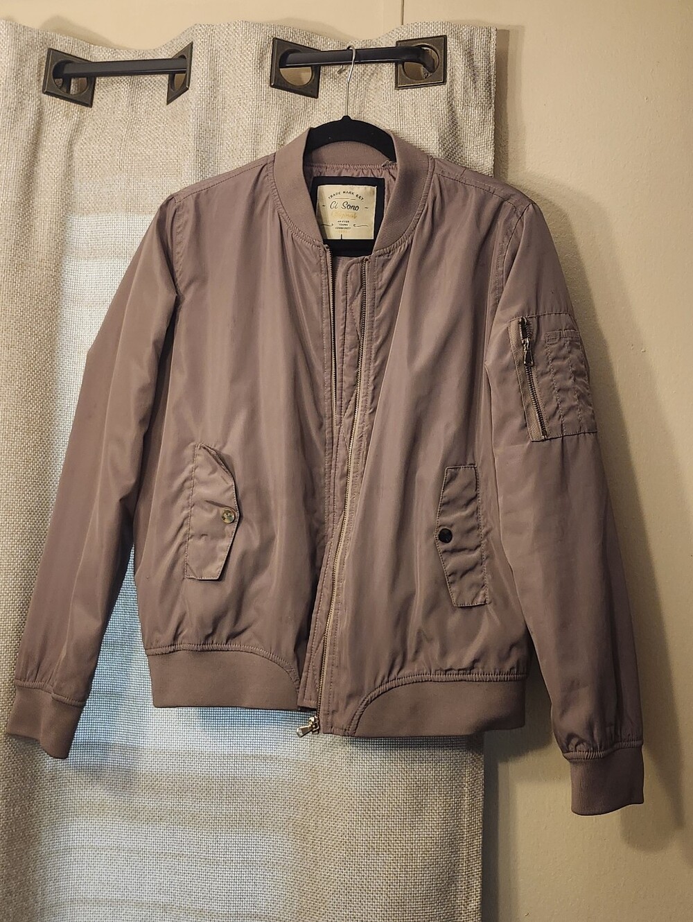 Ci Sono Mauve Zip-Front Bomber Jacket